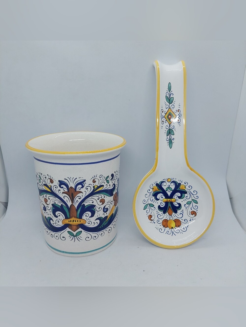 Sur La Table Nova Deruta Ceramic Italian Spoon Rest 11" And Utensils Holder